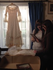 Don't tell the bride Natasha Hosey (bride) & her sister (Sonya) looking at their mum Marions wedding dress who passed away a few years ago.