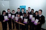 Students receive their Gael Linn certificates in the Gaeláras Newry