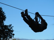 Eugene Matthes tackles the Zipwire Challenge. SHAKEDOWN THE TOWN, RTE TWO 