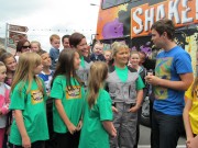 Presenter Ivan Minnock with Mothers Anne Day and Sister In Law Joann Clarke and Shauna andLeanne Daly and Hayley Clarke. SHAKEDOWN THE TOWN, RTE TWO. 