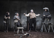 Charlotte McCurry (Blunt), Clare Barrett (Bradolph), Rory Noal (Falstaff) and Aisling O'Sullivan (Henry V) in DruidShakespeare photo by Matthew Thompson