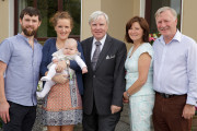 From left to right: Darren , Lesley and their baby Liv, Francis Brennan, and Lesley's parents Victor and Geraldine Mc Sweeney , At Your Service, RTÉ One