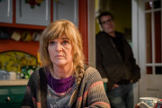 Happy Valley - Series 2 - CLARE CARTWRIGHT (Siobhan Finneran) and NEIL ACKROYD (Con ONeill) stand in the kitchen