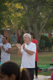 Francis Brennan takes part in a yoga class, Francis Brennan's Grand Indian Tour, RTÉ One