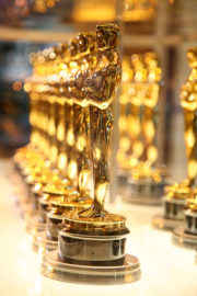 The Oscars Oscar Statuettes Showcased In The Windows of Times Square Studios