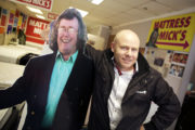 Mattress Mick - Paul poses with a cardboard cutout Mattresss Mick