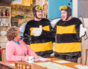 Mrs Brown's Boys New Year's Special - Agnes (Brendan O'Carroll) with Buster (Danny O'Carroll) and Dermot (Paddy Houlihan)
