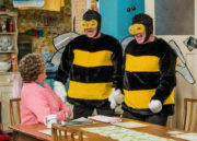 Mrs Brown's Boys New Year's Special - Agnes (Brendan O'Carroll) with Buster (Danny O'Carroll) and Dermot (Paddy Houlihan)