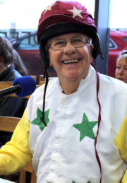 Seán Bán Breathnach in jockey silks