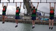 Ireland's Fittest Family - Celebrity Special 2018, Sean and Conor Price, with family participating in Hanging Tough challenge at Dublin Docklands