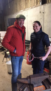 Presenter Darragh MCullough and farrier Sarah Callow. Ear to the Ground,series 26 (final programme,Thursday February 21st.)