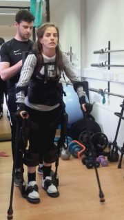 Gearaldine Lavelle using an exoskeleton Robot walker. Survivorss