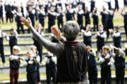 Dance artist Catherine Donnelly and boys from St. Patricks De La Salle primary school, Castlebar, Co. Mayo