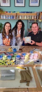 (40)Neven's Portuguese Food Trails, programme five, October 5th, Neven Maguire paints a traditional Porto tile with Alba Plaza and Marisa Ferre