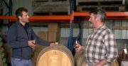 (47) Home Grown presenter Colm O'Driscoll with David Llewellyn, tasting David's Lusca wine at his fruit farm and vineyard.(Programme three, Nove