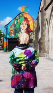 Siobhan McSweeney looking at Brigid Mural Dundalk