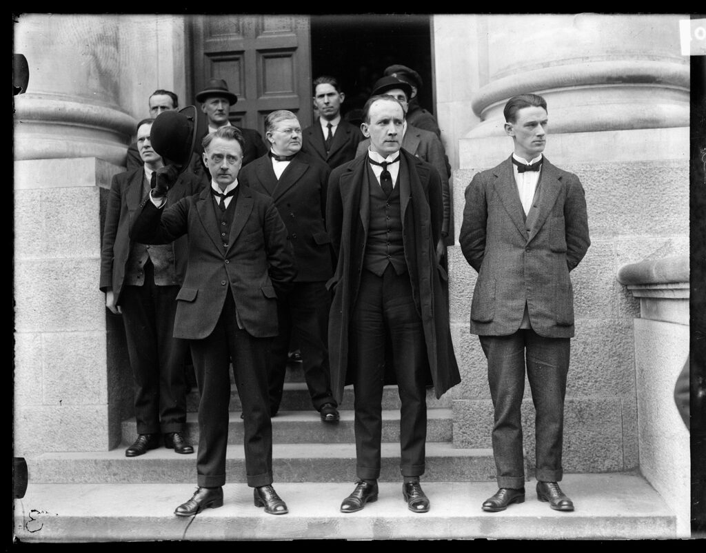 William T Cosgrave and Kevin O'Higgins outside Government Buildings (circa 1922)